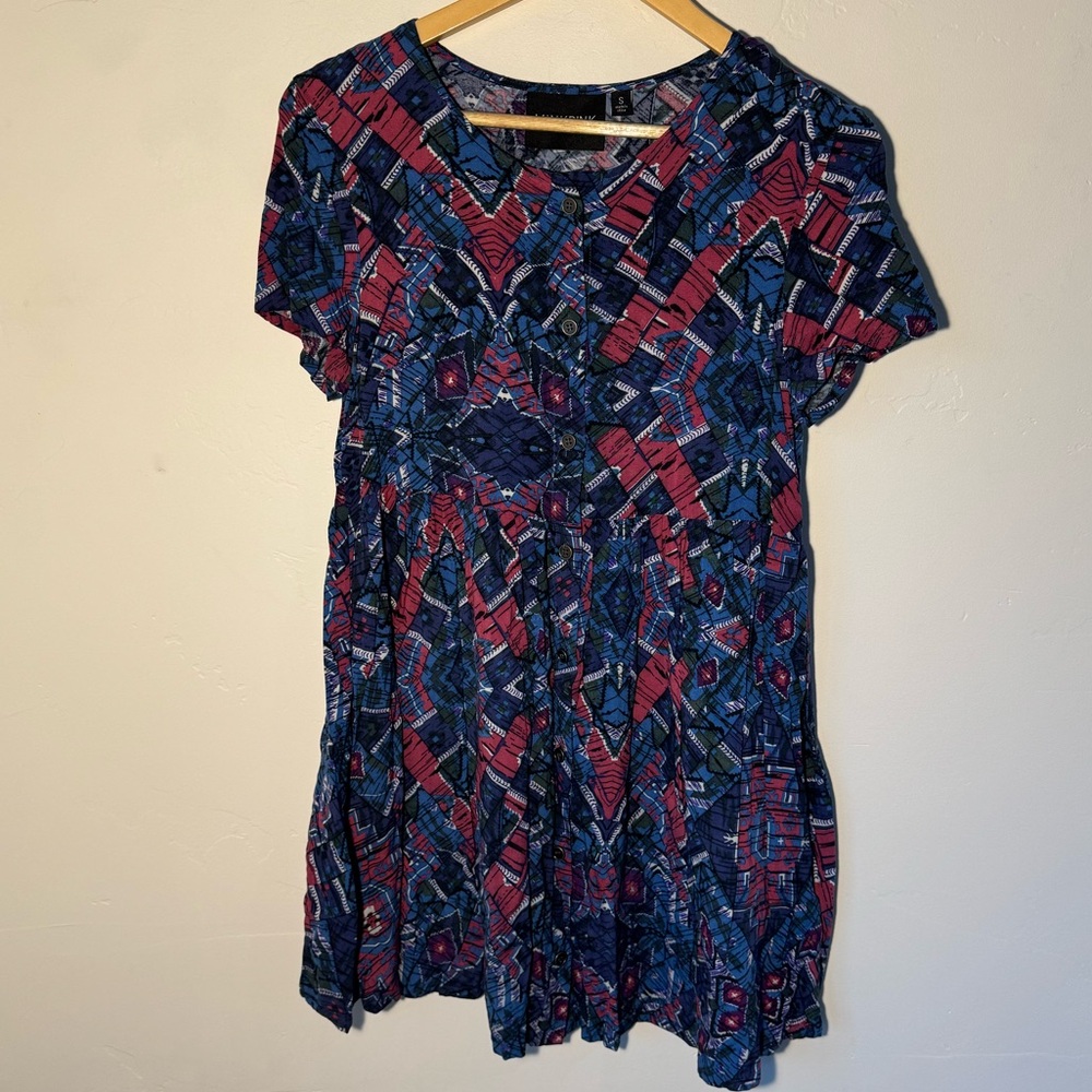 🌺🌸 Women’s UO Pleated Tribal ButtonUp Mini Dress - Picture 2 of 12